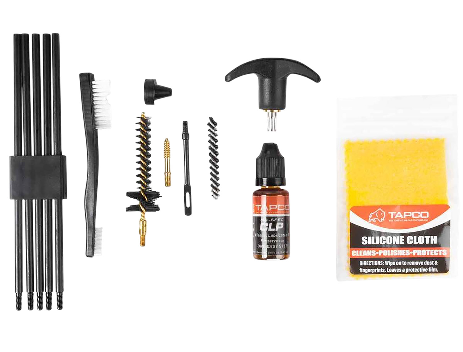 Gun cleaning kit with rods, brushes, oil