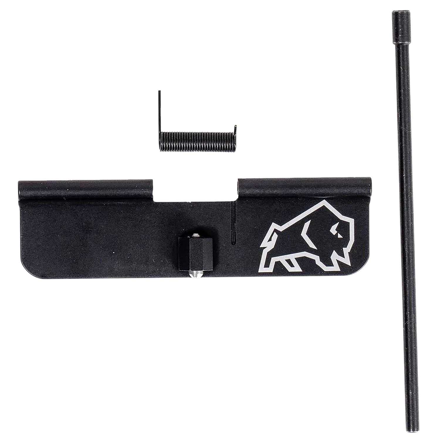 Black metal bracket with spring and rod tool