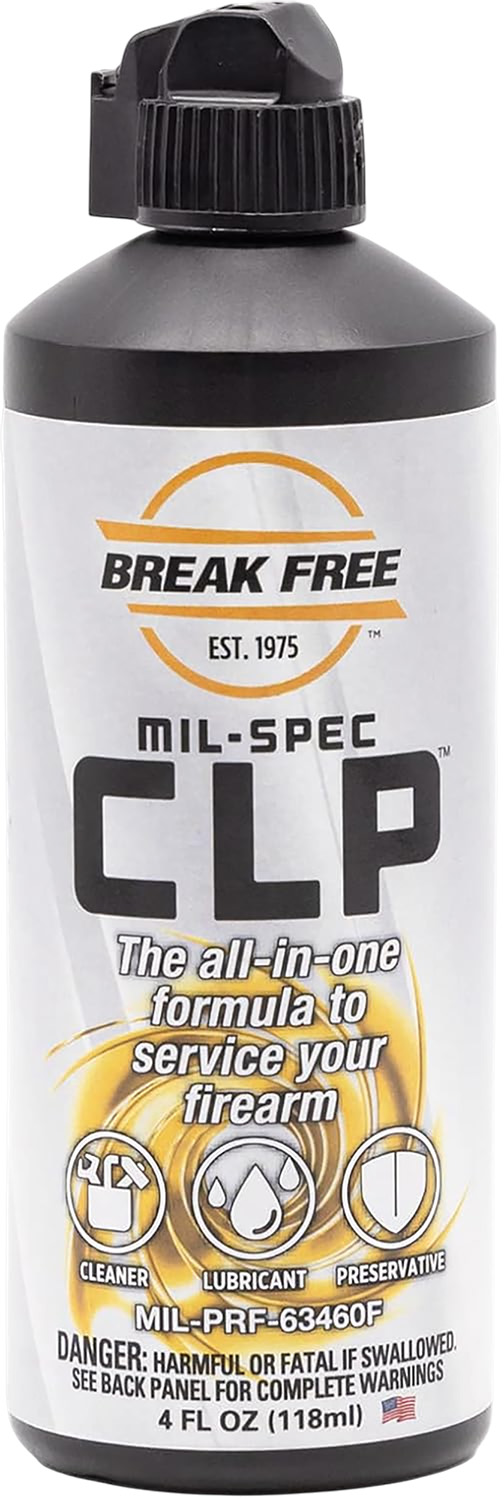 Break Free MIL-SPEC CLP firearm cleaner bottle