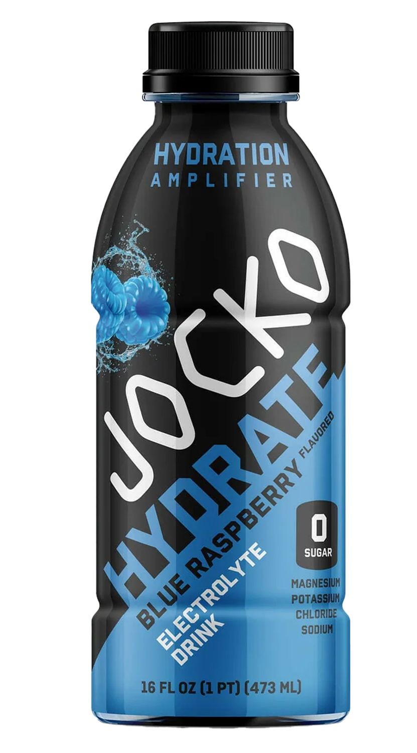 Jocko Hydrate blue raspberry electrolyte drink bottle