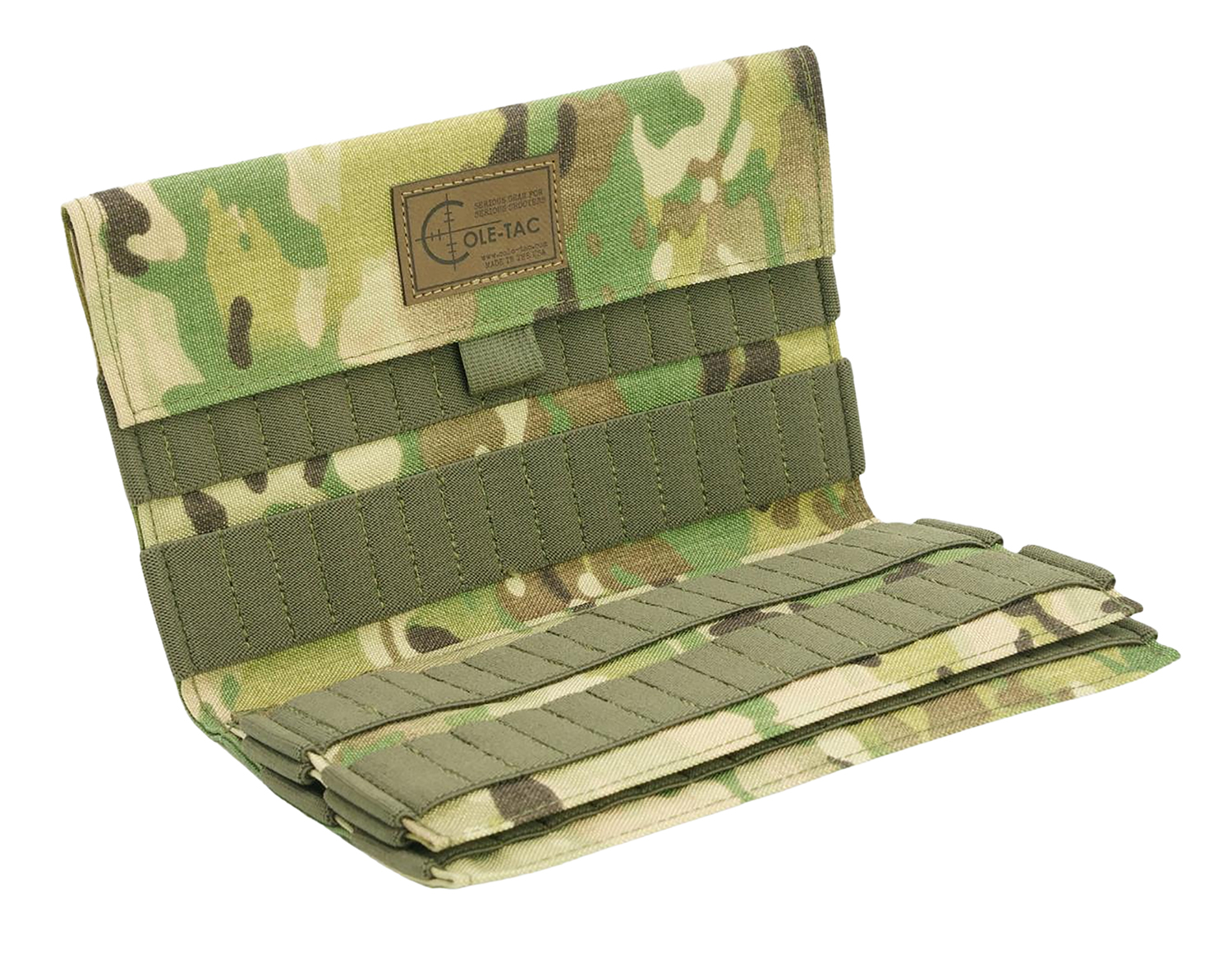 Camouflage tactical MOLLE panel with webbing straps