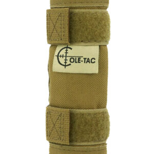 Tan tactical suppressor cover with Velcro straps