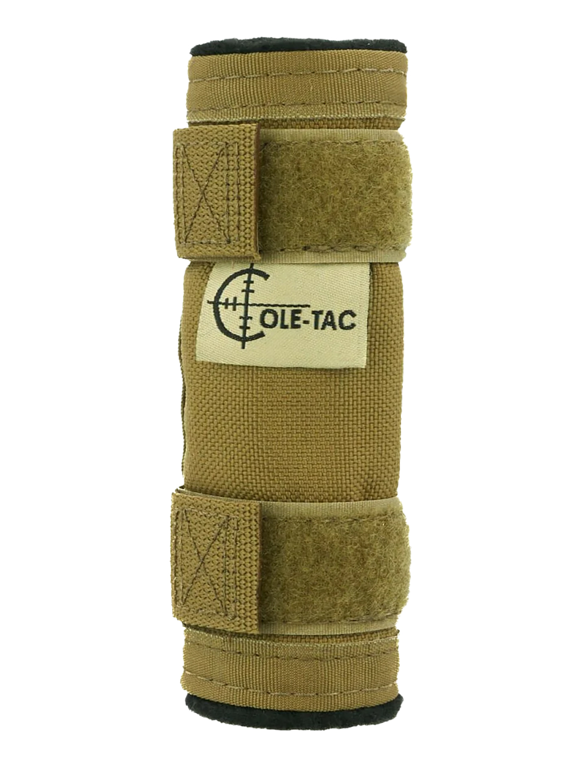Tan tactical suppressor cover with Velcro straps