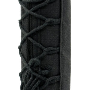 Black cylindrical handle wrapped with cord and fabric