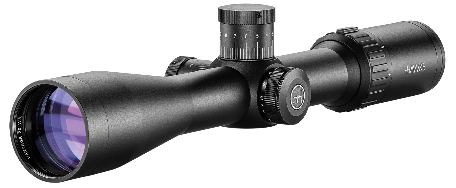 Black Hawke rifle scope with adjustment turrets