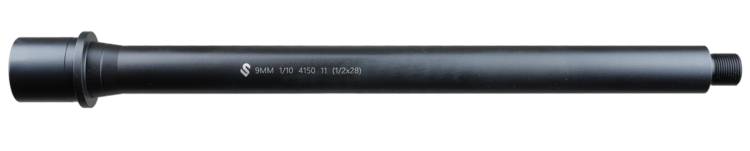 Black threaded metal rod with flange end