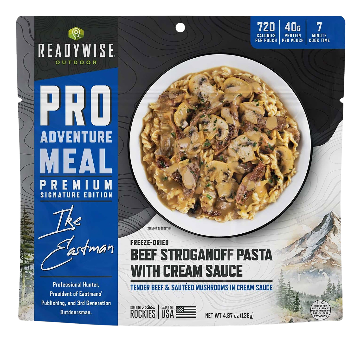ReadyWise freeze-dried beef stroganoff pasta package