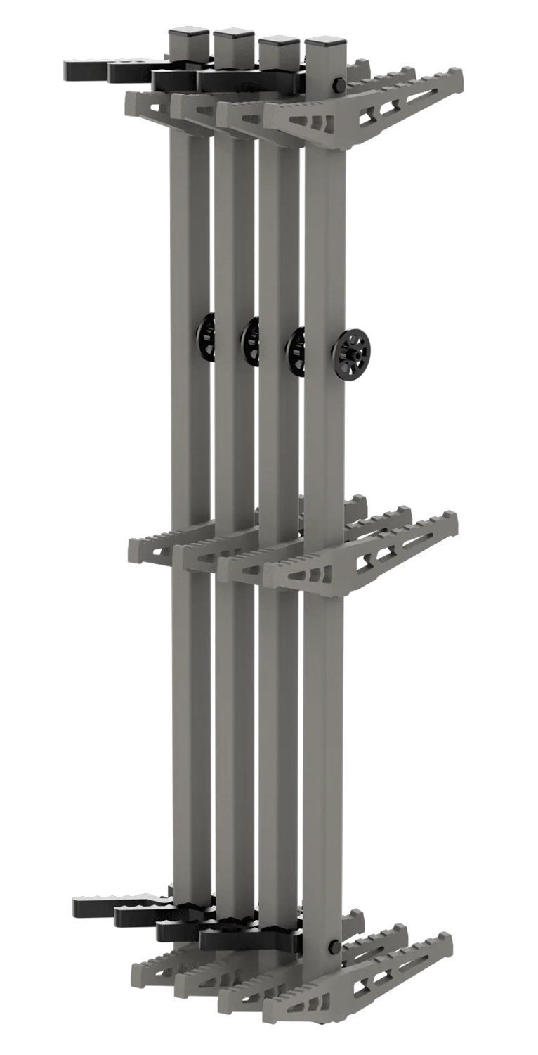 Modular vertical metal storage rack with brackets