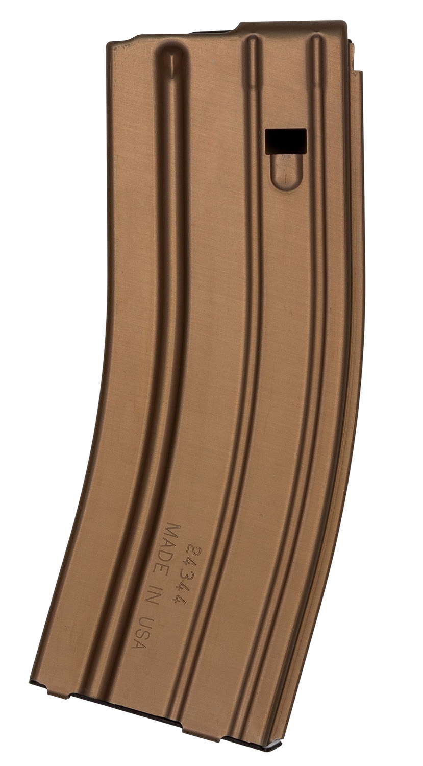 Bronze metal rifle magazine on white background