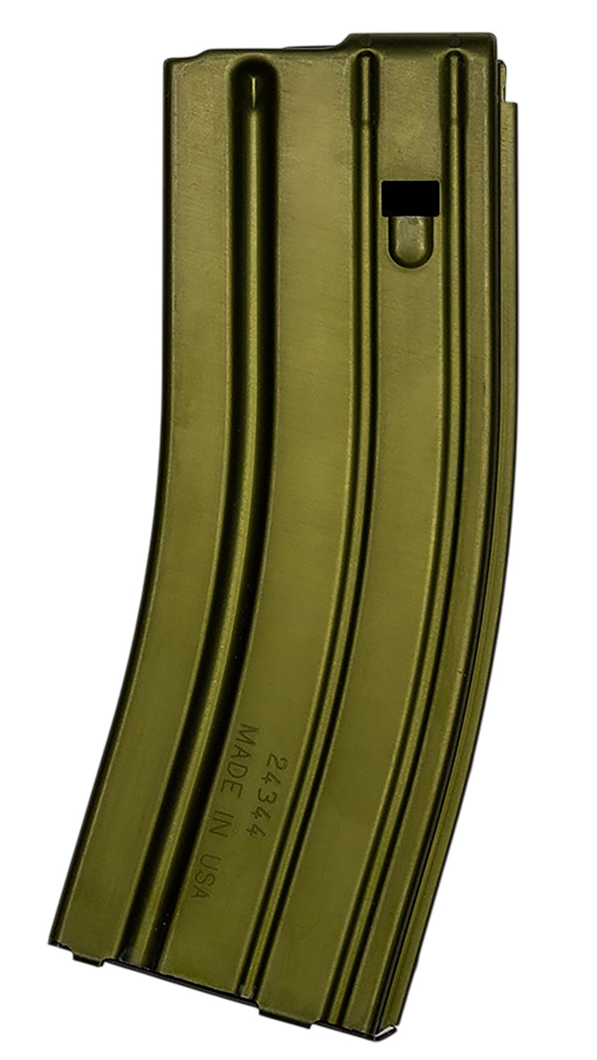 Metal rifle magazine on white background