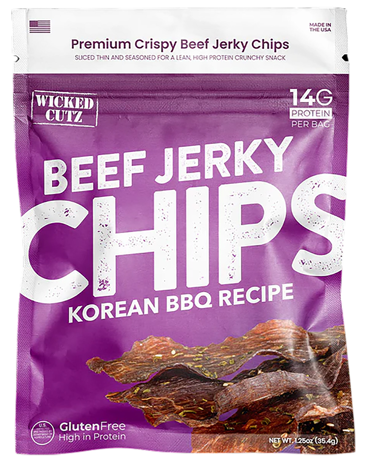 Wicked Cutz Korean BBQ beef jerky chips bag