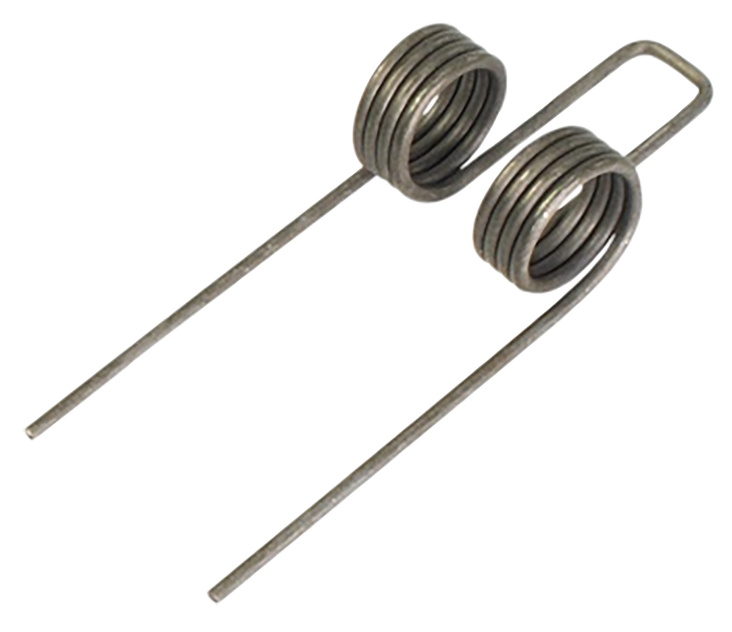 Metal torsion spring with dual coils and long legs