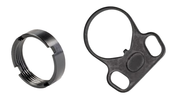 Metal locknut and mounting plate on white background
