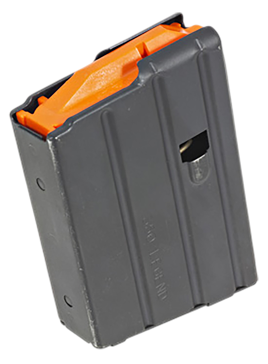 Black rifle magazine with orange follower