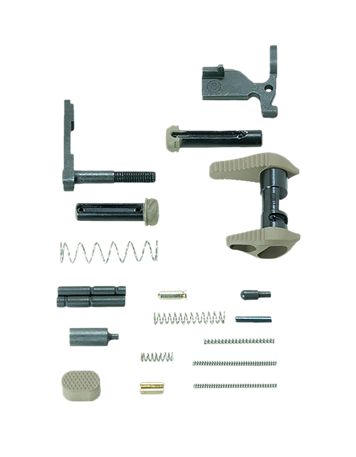 Assorted metal mechanical parts and springs on white background