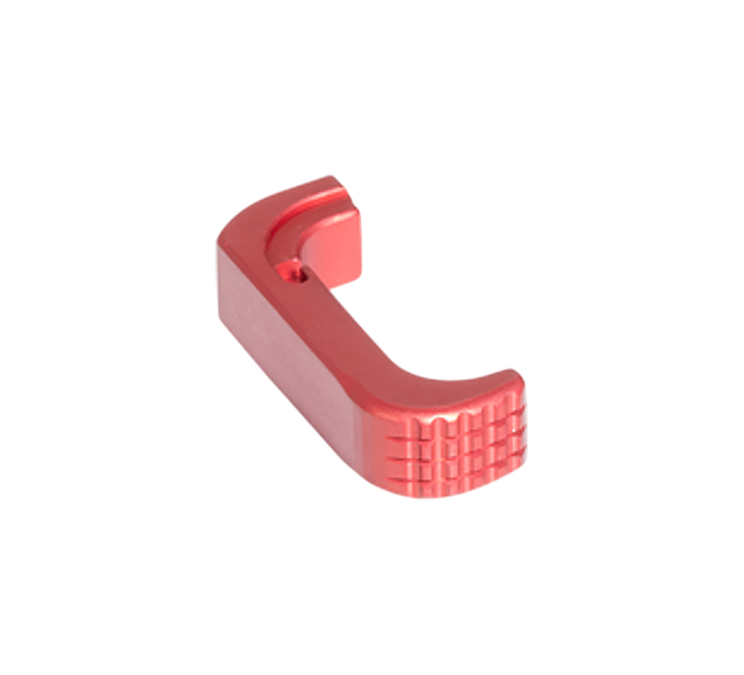 Red metal lever component with textured grip