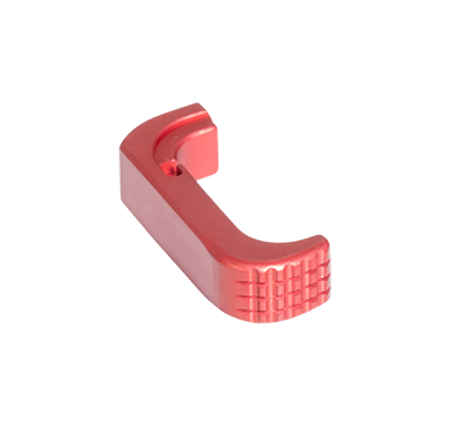 Red metal hook-shaped mechanical component