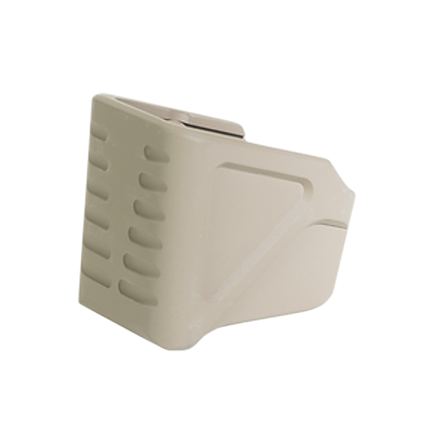 Beige plastic wedge-shaped doorstop with ridged sides
