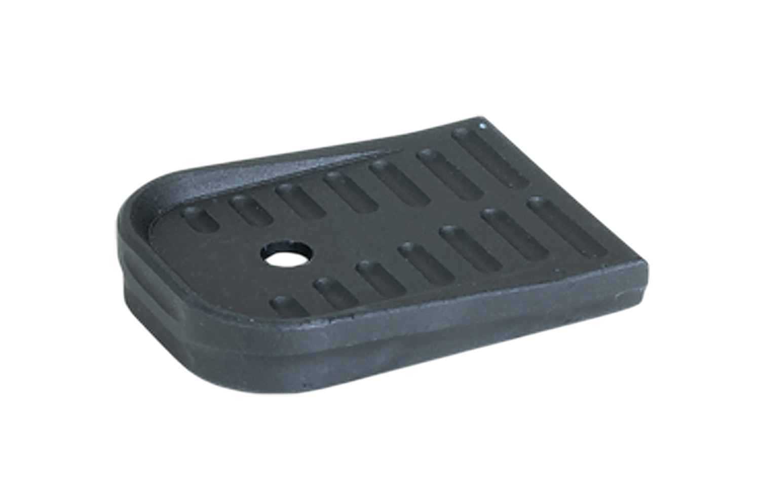 Black rectangular plastic drip tray with grooves