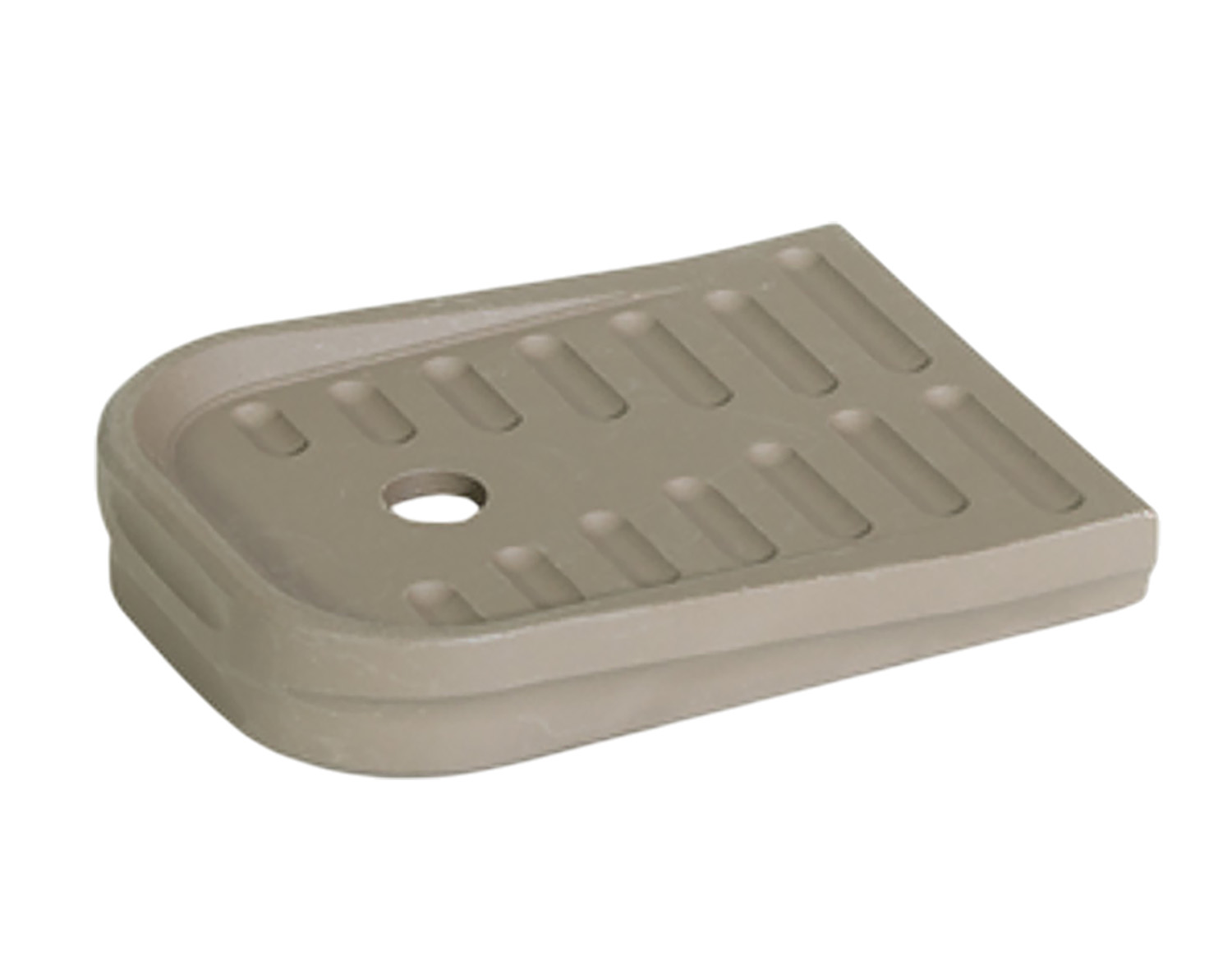 Beige plastic shower soap dish with drain hole