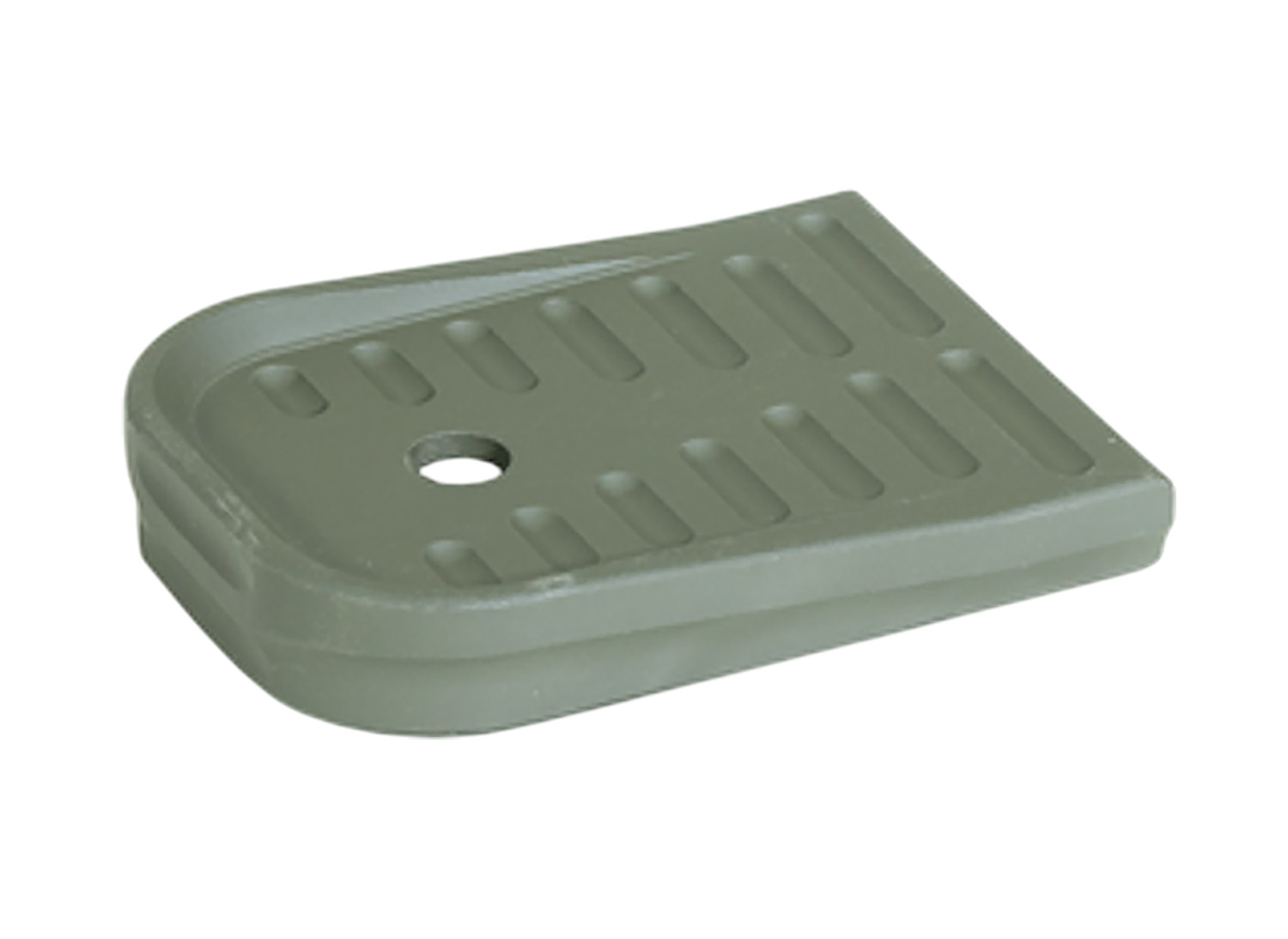 Green plastic soap dish with drain hole