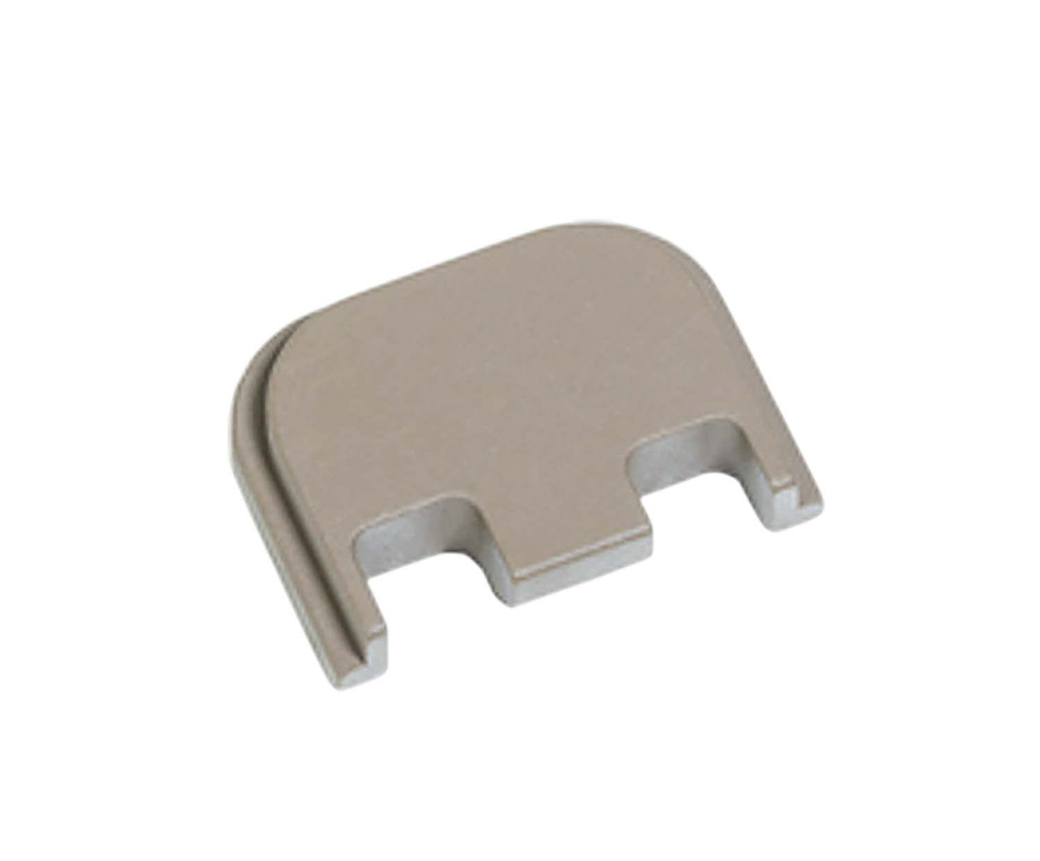 Small beige metal mounting clip with two slots