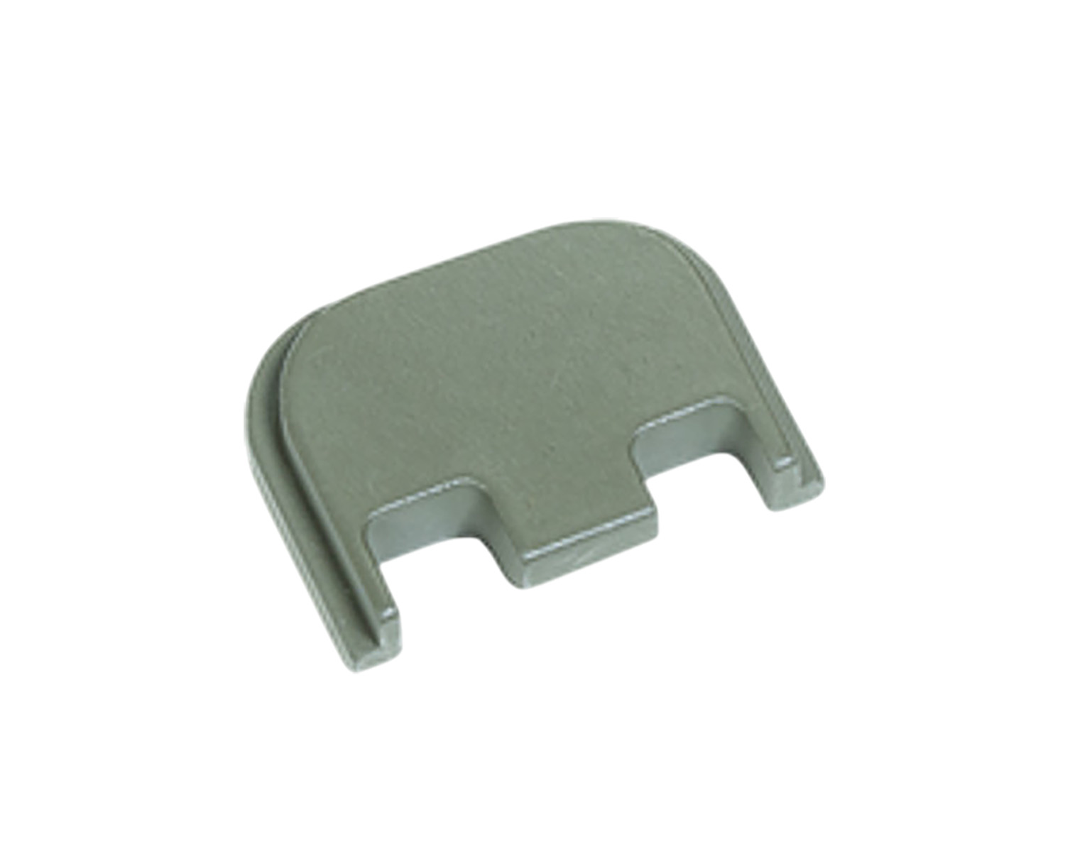 Small green plastic mounting clip with notches