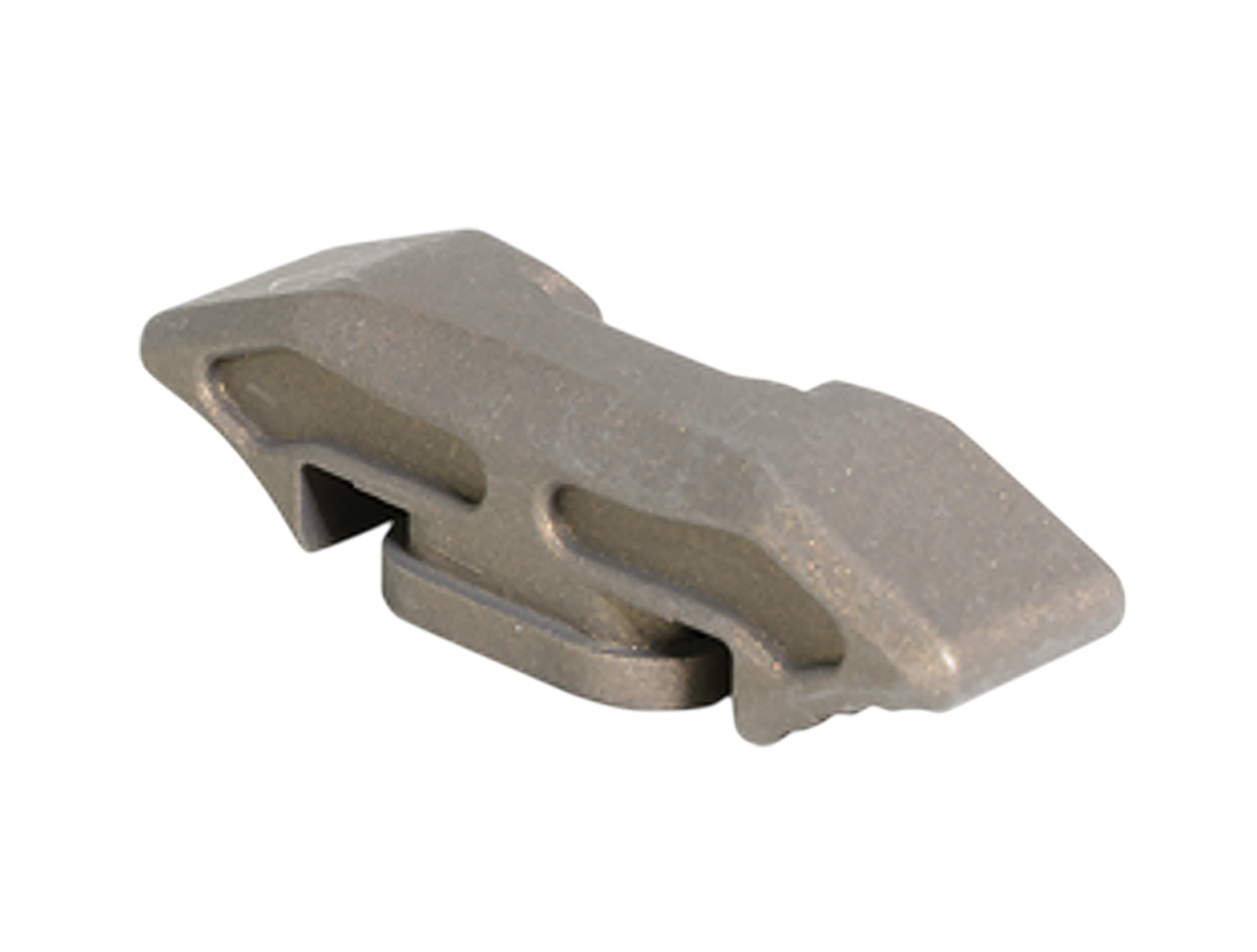 Small cast metal clip with slot and grooves