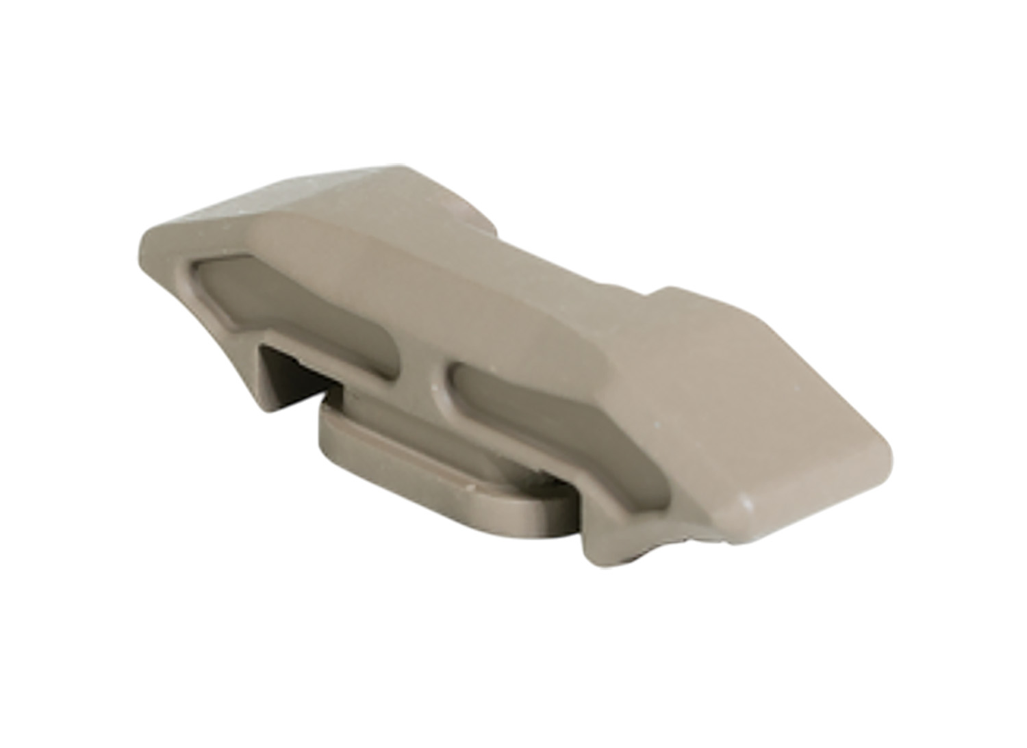 Beige plastic mounting clip on white background