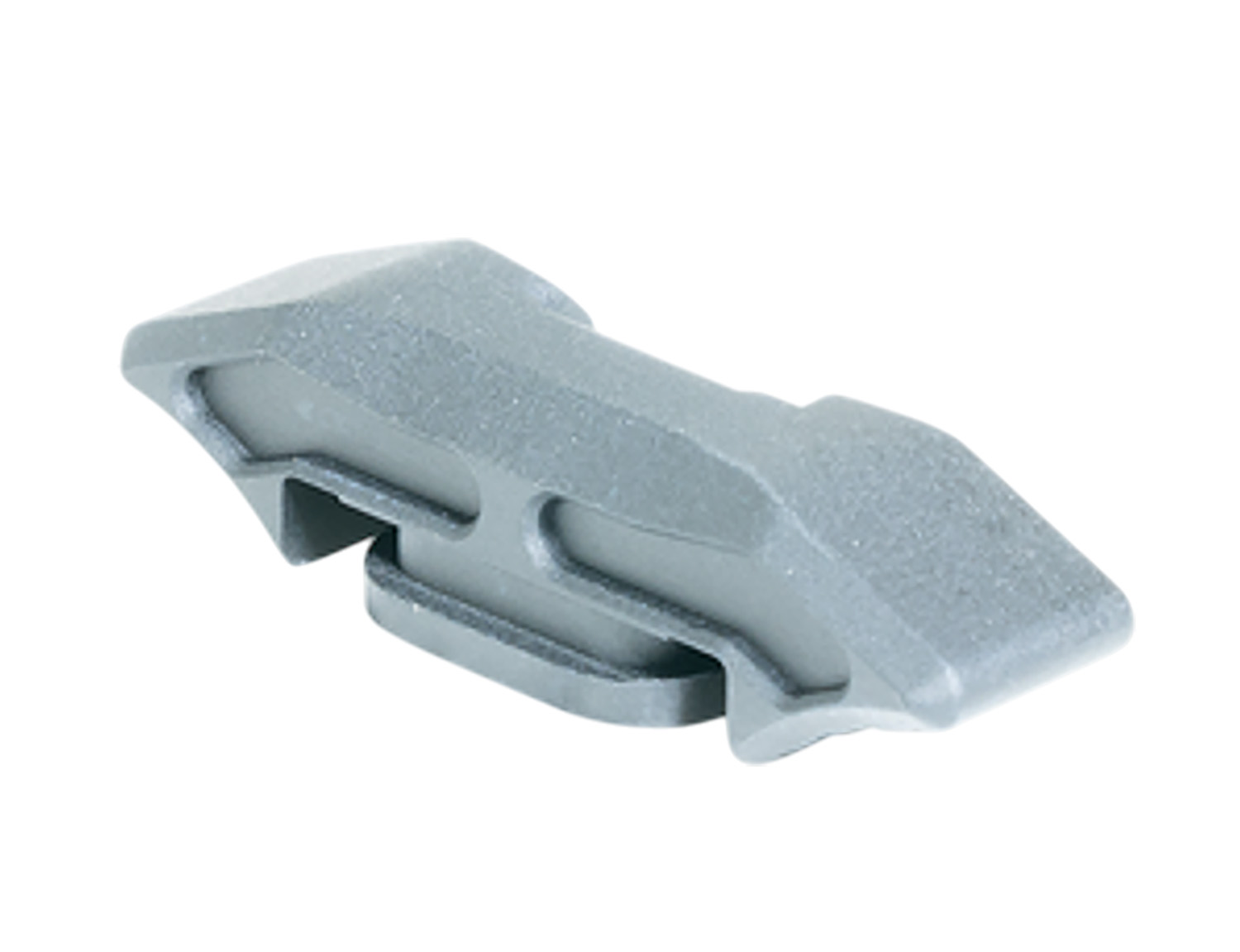 Gray plastic mounting clip isolated on white