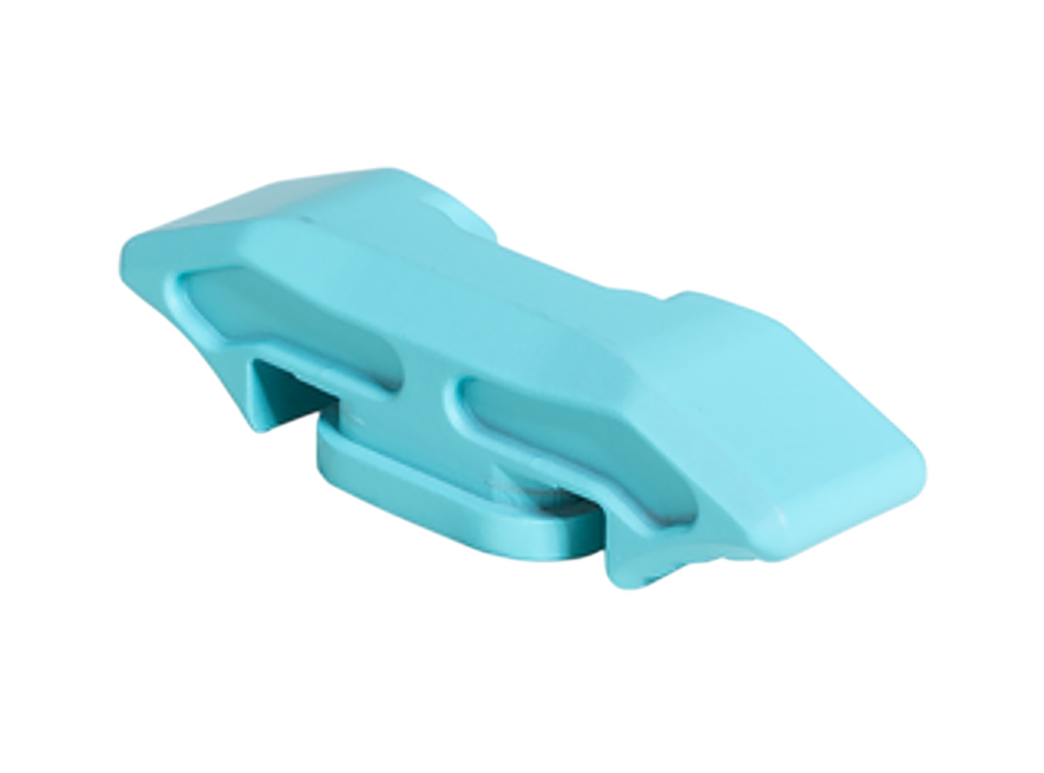 Turquoise plastic sealing clip on white background