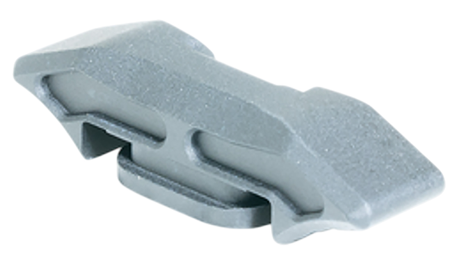 Gray plastic mounting clip on white background