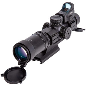 Rifle scope with mounted red dot sight