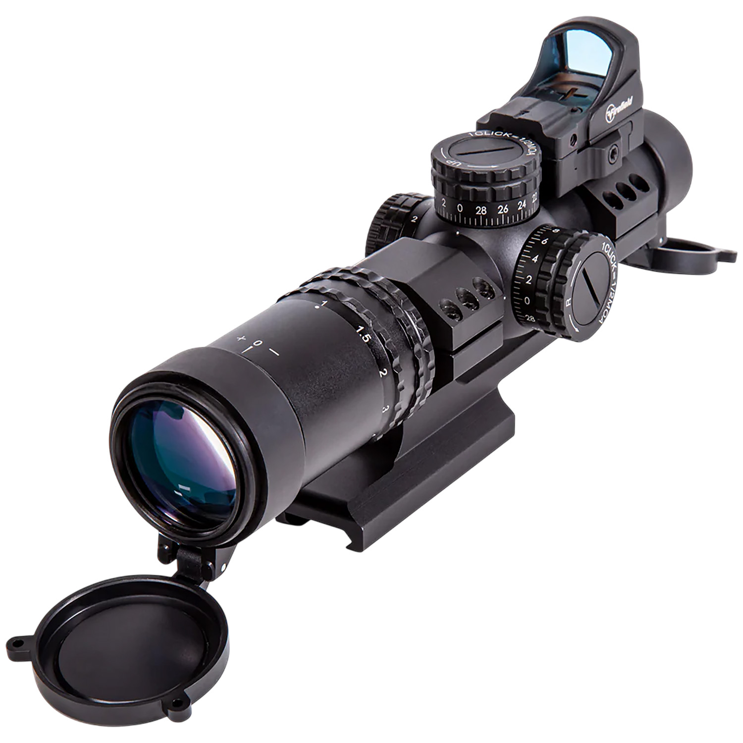 Rifle scope with mounted red dot sight