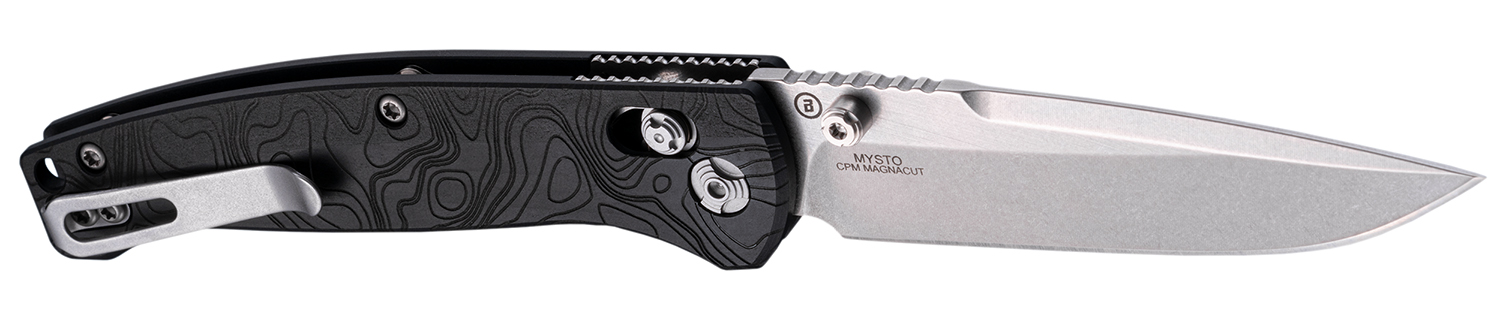 Folding pocket knife with black handle and silver blade