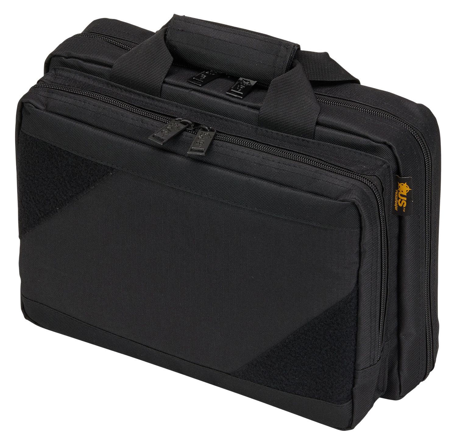 Black laptop briefcase with multiple zippered compartments