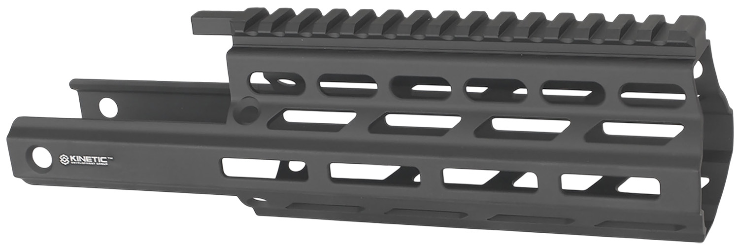 Black aluminum rifle handguard with top rail