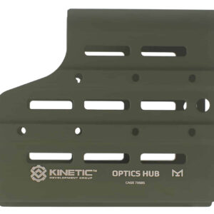 Green metal optics mounting plate with slots and holes