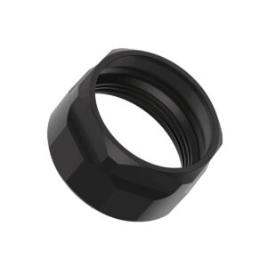 Black hexagonal threaded nut isolated on white background