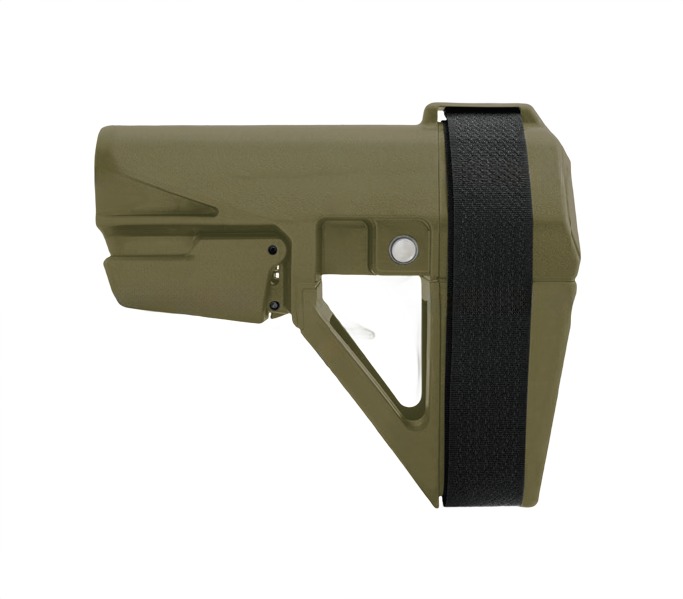 Olive green adjustable rifle stock with black buttpad