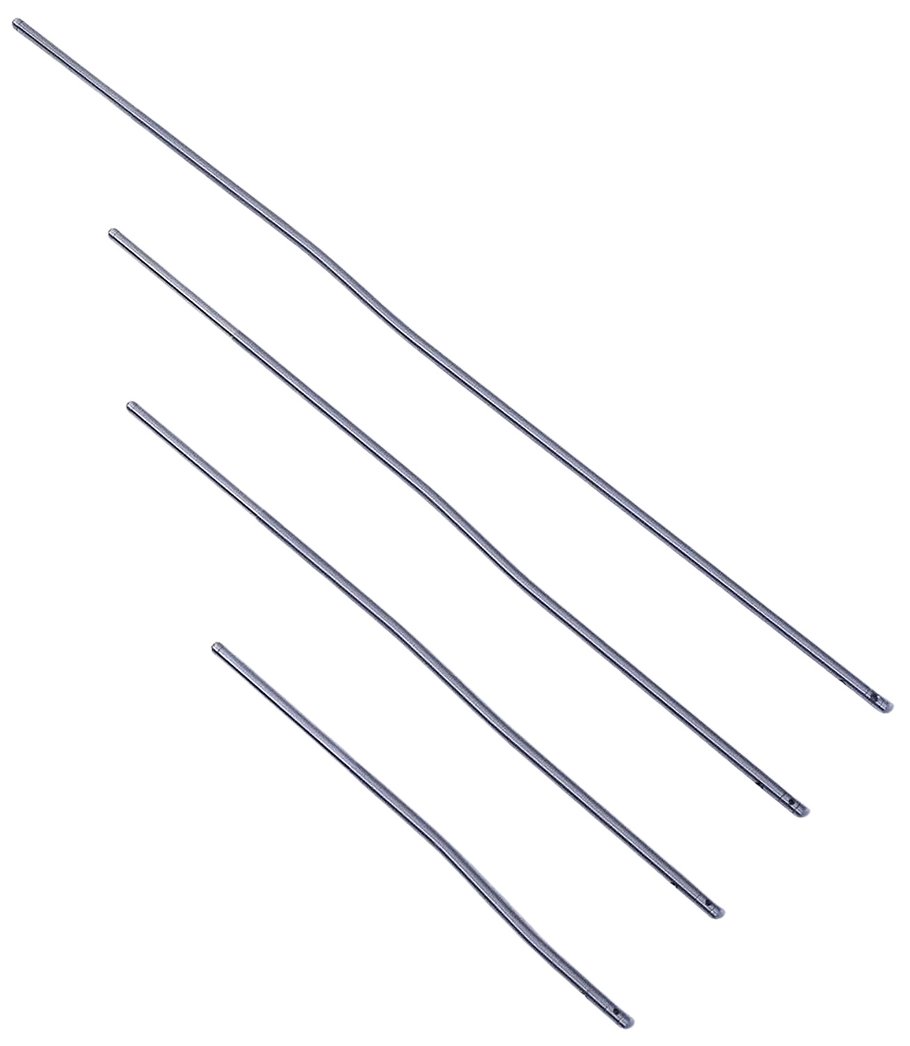 Four long curved metal rods on white background