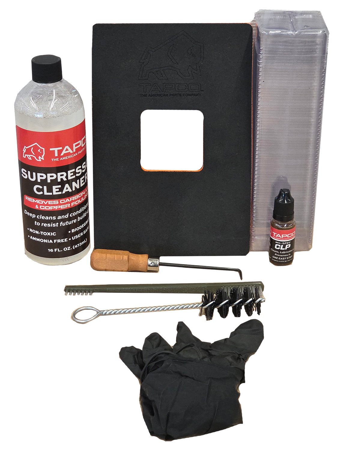 TAPCO suppressor cleaning kit with tools and supplies
