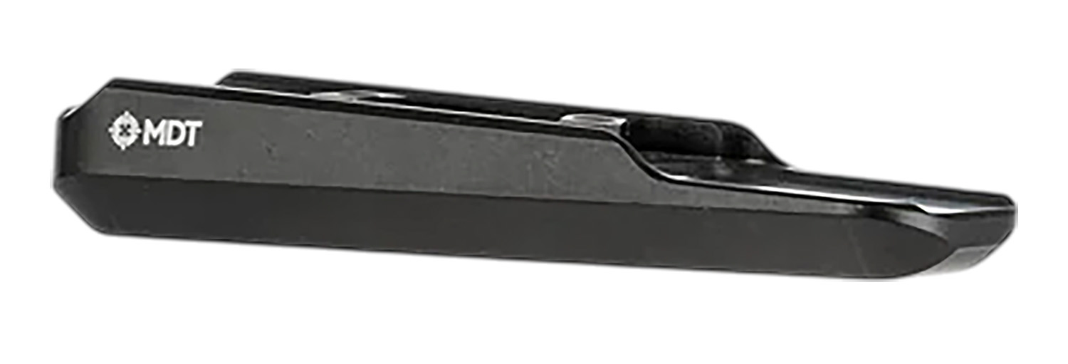 Black MDT metal rifle chassis component