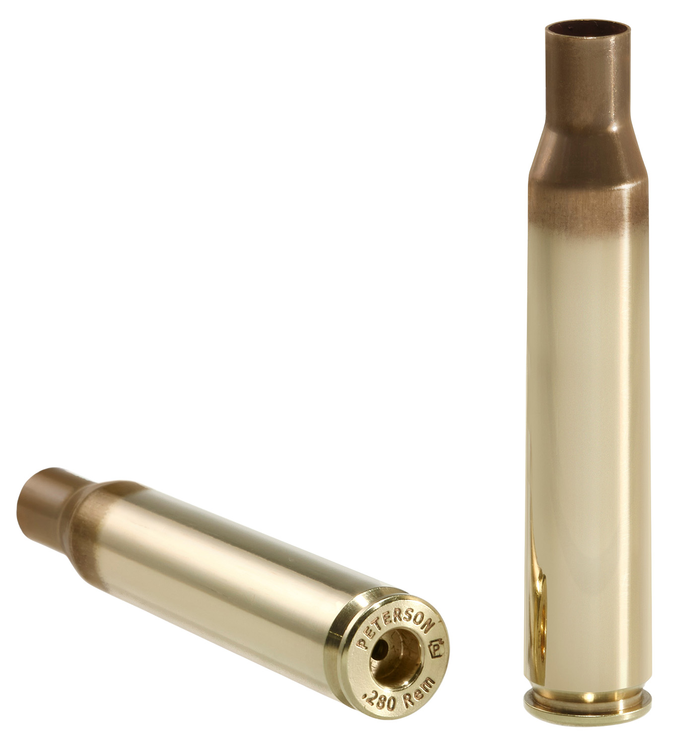 Two brass 280 Remington rifle cartridge cases