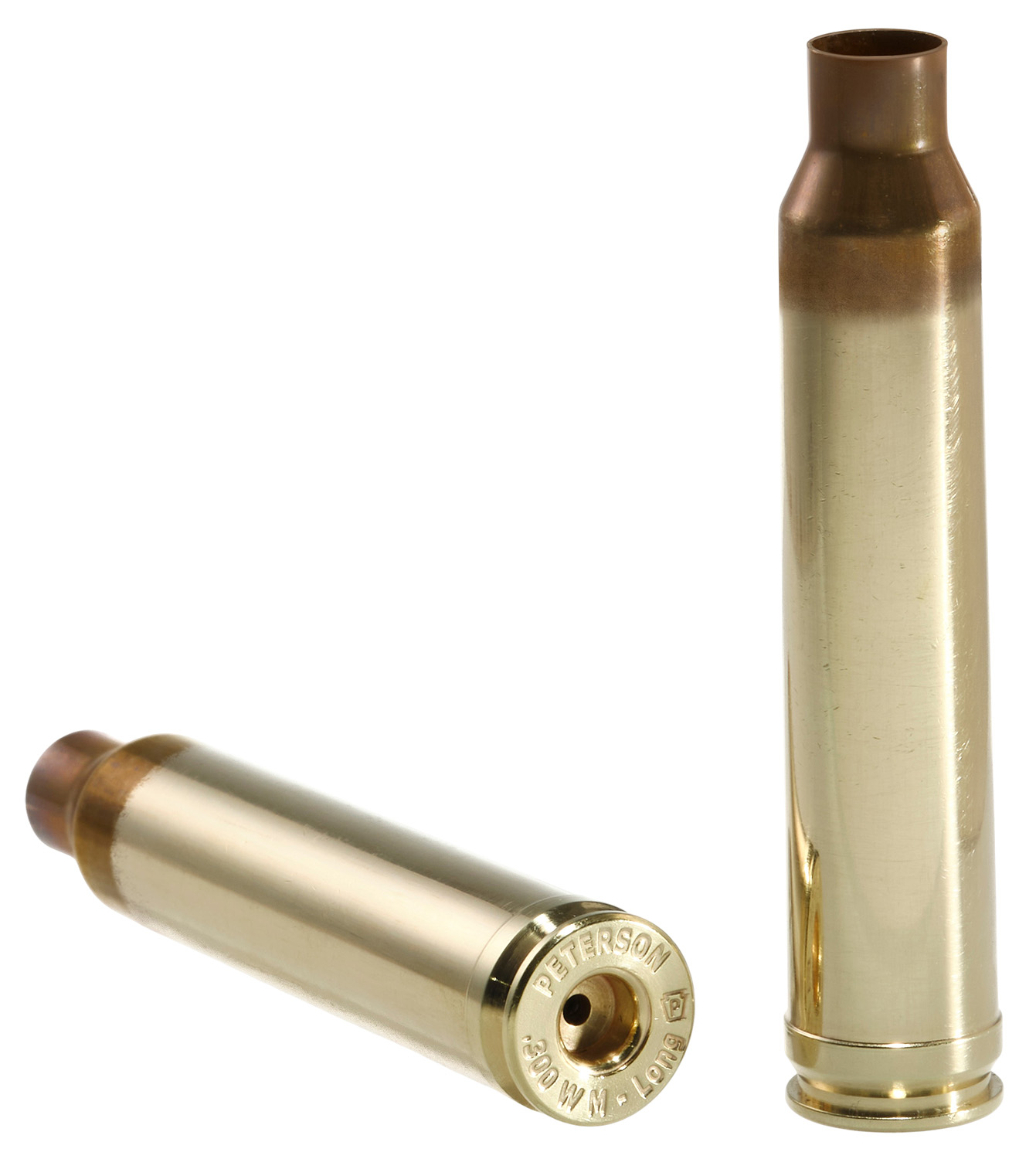 Two brass 300 Win Mag rifle cartridges