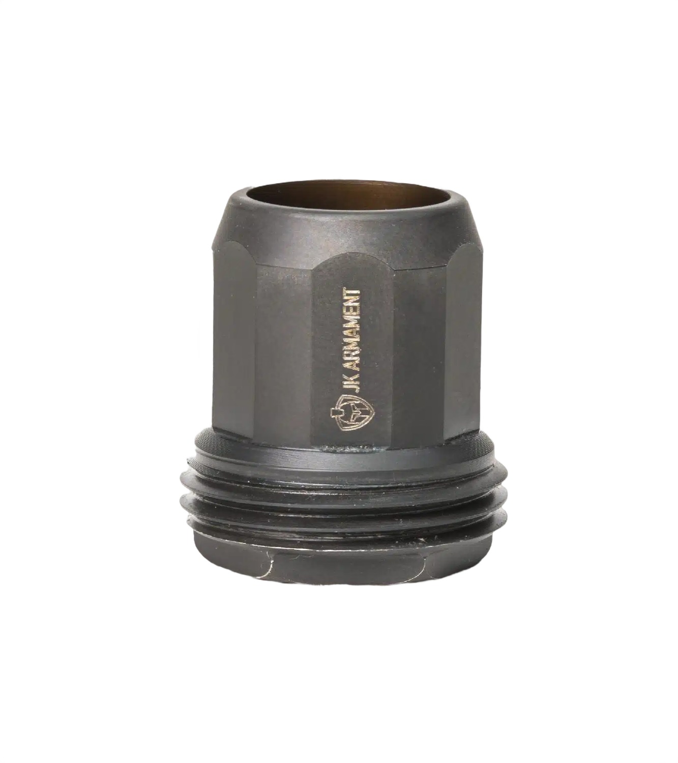 Black threaded metal adapter with hexagonal grip