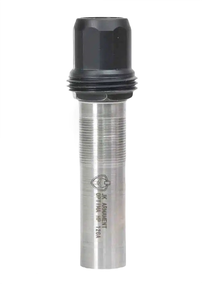 Metal cylindrical firearm accessory with black threaded cap