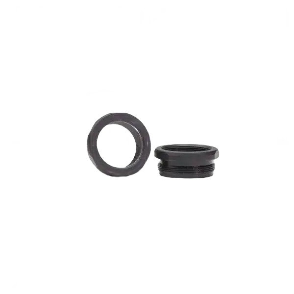 Black threaded plastic pipe fitting and locknut