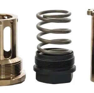 Brass valve components with spring and threaded base