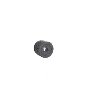 Small cylindrical perforated metal component on white background